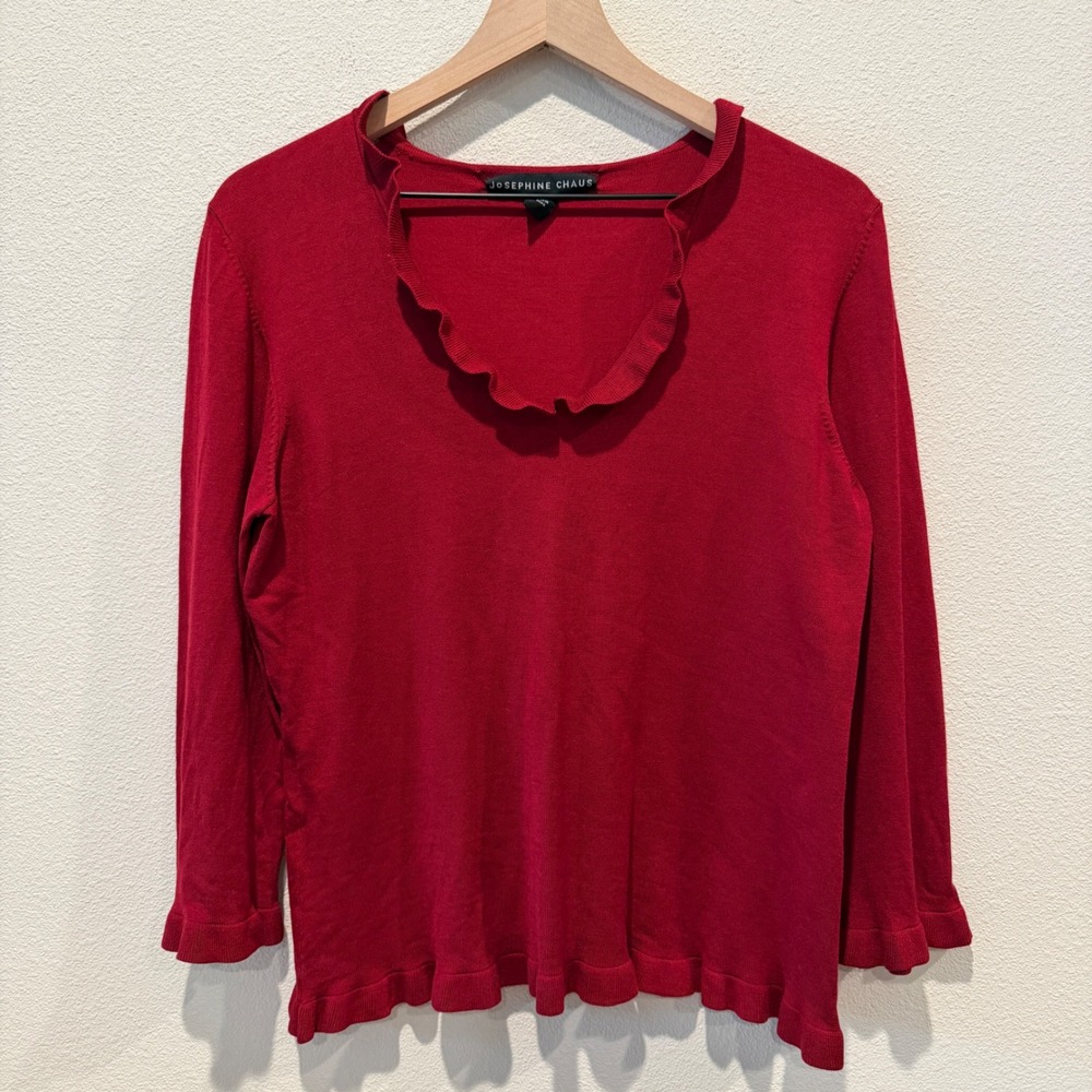 JOSEPHINE CHAUS Women Sweater Size M Red Silk Blend Ruffle Romantic Coquette